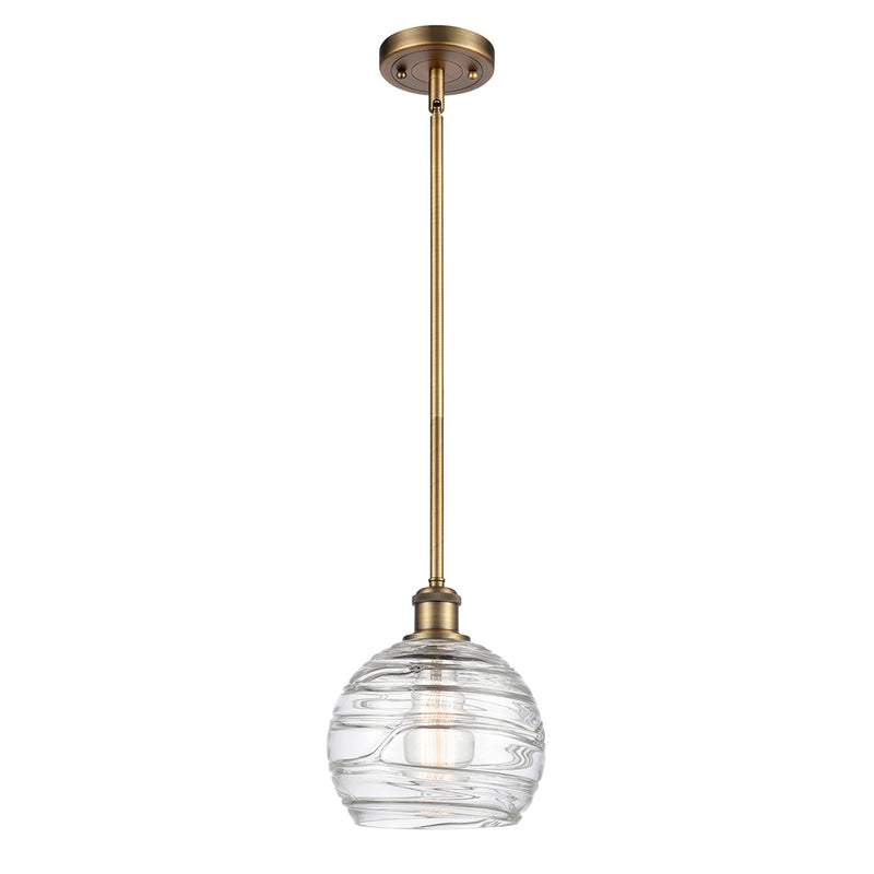 Deco Swirl Mini Pendant shown in the Brushed Brass finish with a Clear shade