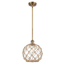 Farmhouse Rope Mini Pendant shown in the Brushed Brass finish with a Clear Glass with Brown Rope shade