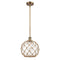 Farmhouse Rope Mini Pendant shown in the Brushed Brass finish with a Clear Glass with Brown Rope shade