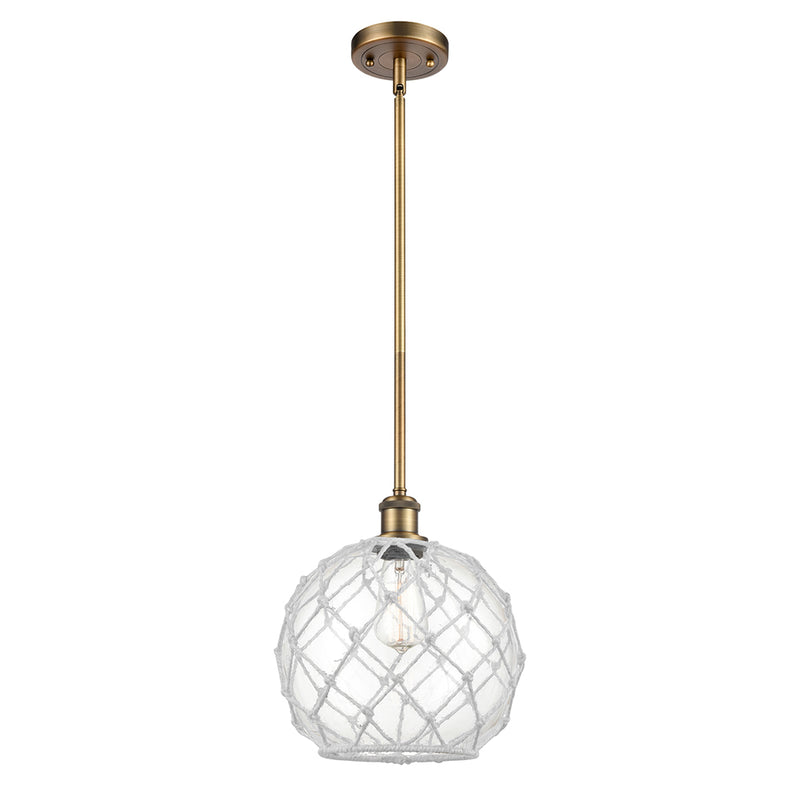 Farmhouse Rope Mini Pendant shown in the Brushed Brass finish with a Clear Glass with White Rope shade