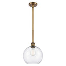 Athens Mini Pendant shown in the Brushed Brass finish with a Clear shade