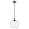 Athens Mini Pendant shown in the Brushed Brass finish with a Clear shade