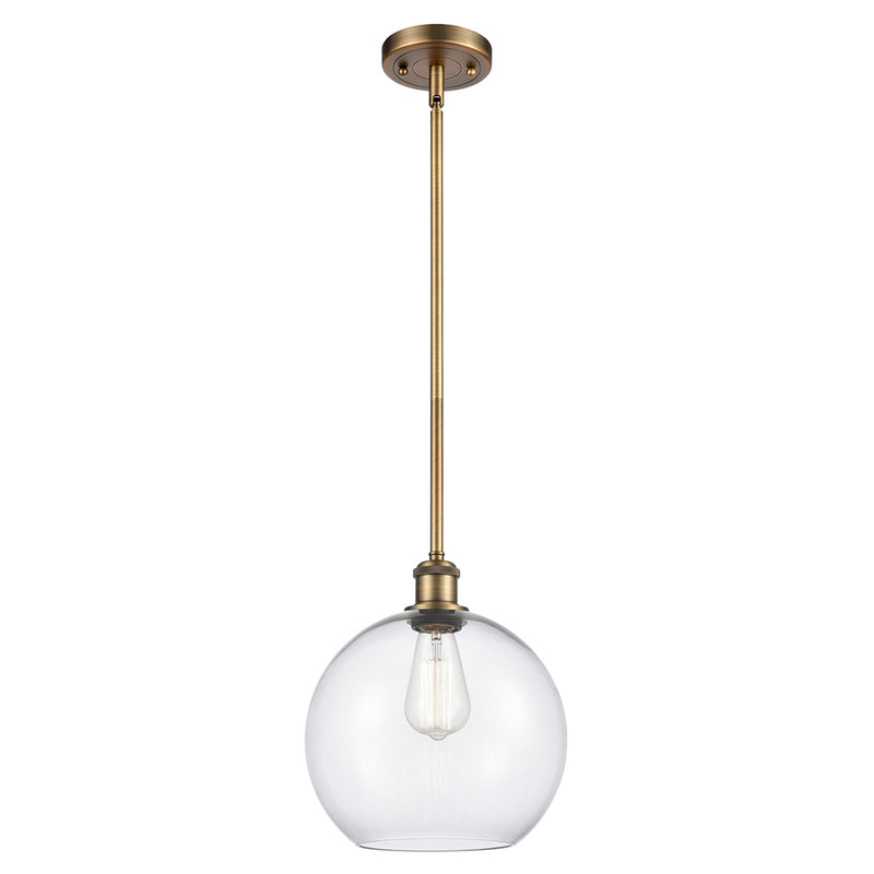 Athens Mini Pendant shown in the Brushed Brass finish with a Clear shade