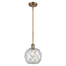 Farmhouse Rope Mini Pendant shown in the Brushed Brass finish with a Clear Glass with White Rope shade