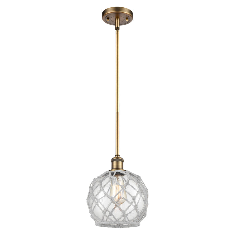 Farmhouse Rope Mini Pendant shown in the Brushed Brass finish with a Clear Glass with White Rope shade