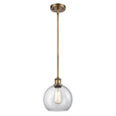 Athens Mini Pendant shown in the Brushed Brass finish with a Clear shade