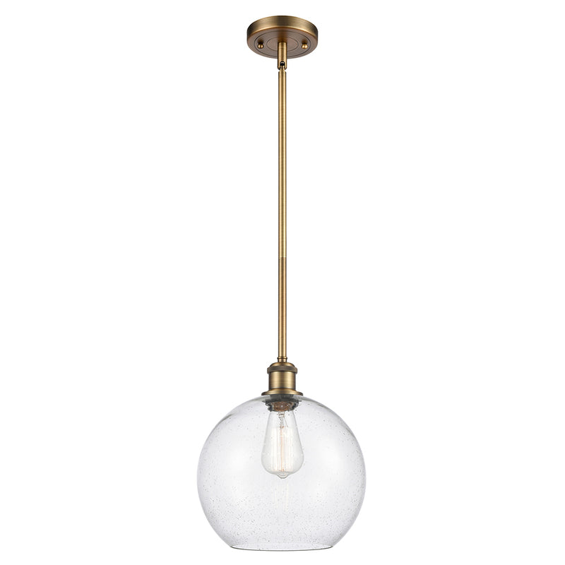 Athens Mini Pendant shown in the Brushed Brass finish with a Seedy shade