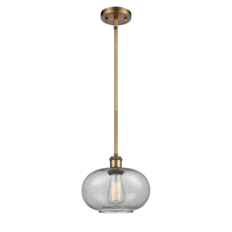 Gorham Mini Pendant shown in the Brushed Brass finish with a Charcoal shade