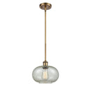 Gorham Mini Pendant shown in the Brushed Brass finish with a Mica shade