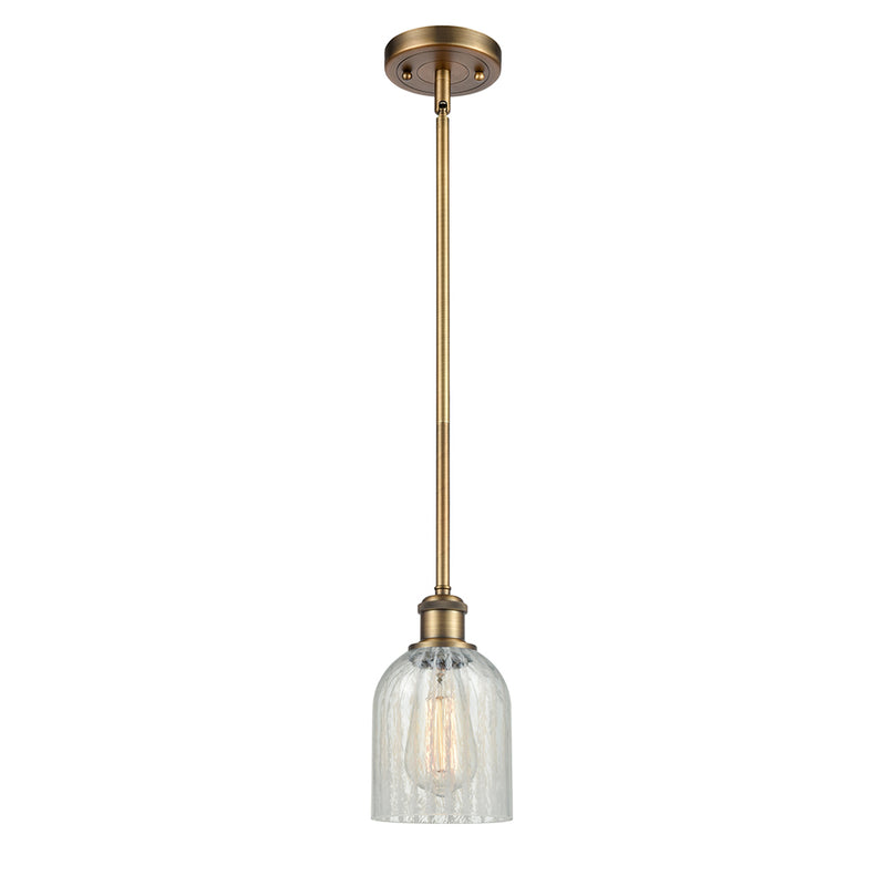 Caledonia Mini Pendant shown in the Brushed Brass finish with a Mouchette shade