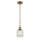 Caledonia Mini Pendant shown in the Brushed Brass finish with a Mica shade