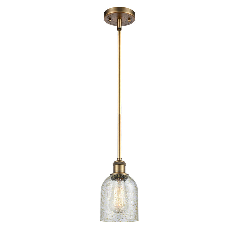 Caledonia Mini Pendant shown in the Brushed Brass finish with a Mica shade