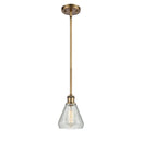 Conesus Mini Pendant shown in the Brushed Brass finish with a Clear Crackle shade