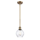 Waverly Mini Pendant shown in the Brushed Brass finish with a Clear shade