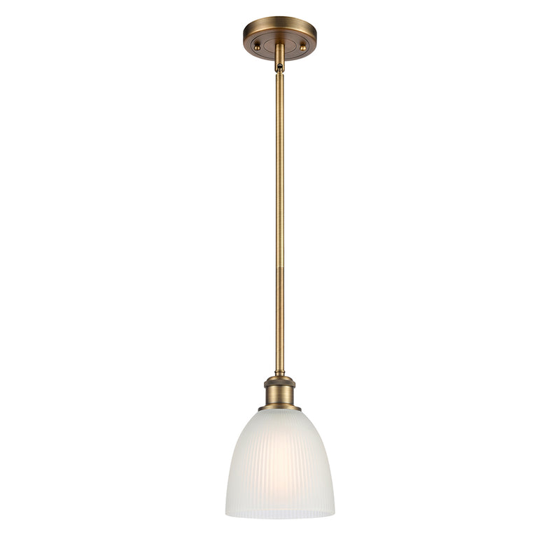 Castile Mini Pendant shown in the Brushed Brass finish with a White shade