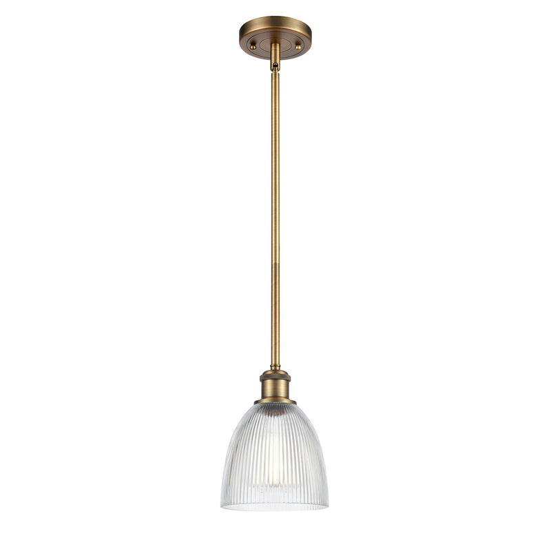 Castile Mini Pendant shown in the Brushed Brass finish with a Clear shade