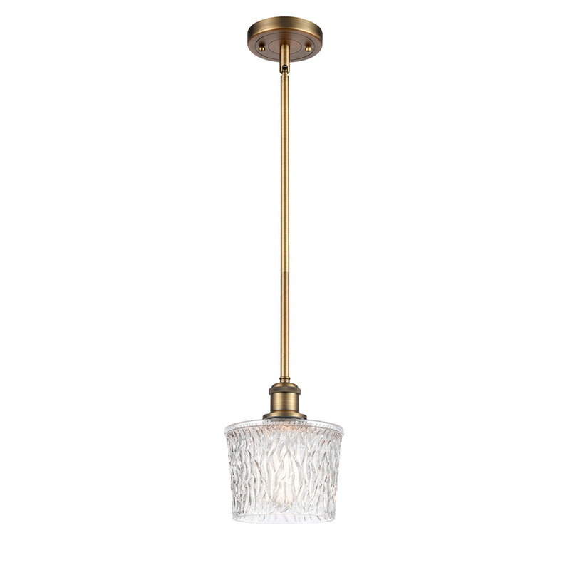 Niagra Mini Pendant shown in the Brushed Brass finish with a Clear shade