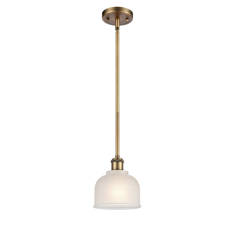 Dayton Mini Pendant shown in the Brushed Brass finish with a White shade