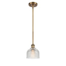 Dayton Mini Pendant shown in the Brushed Brass finish with a Clear shade