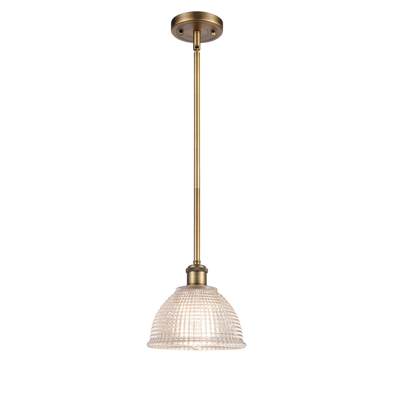 Arietta Mini Pendant shown in the Brushed Brass finish with a Clear shade