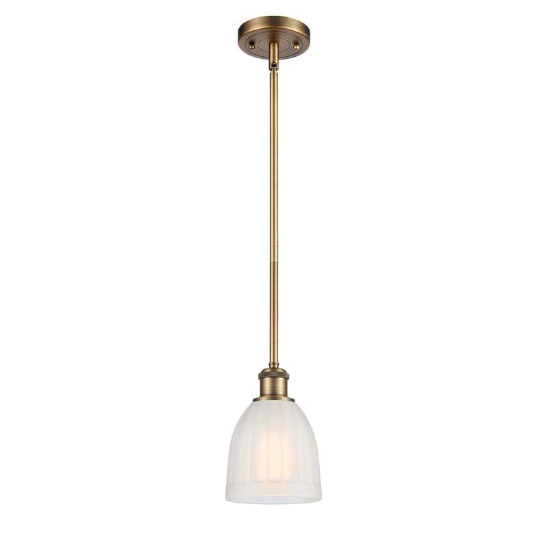 Brookfield Mini Pendant shown in the Brushed Brass finish with a White shade