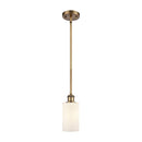 Clymer Mini Pendant shown in the Brushed Brass finish with a Matte White shade