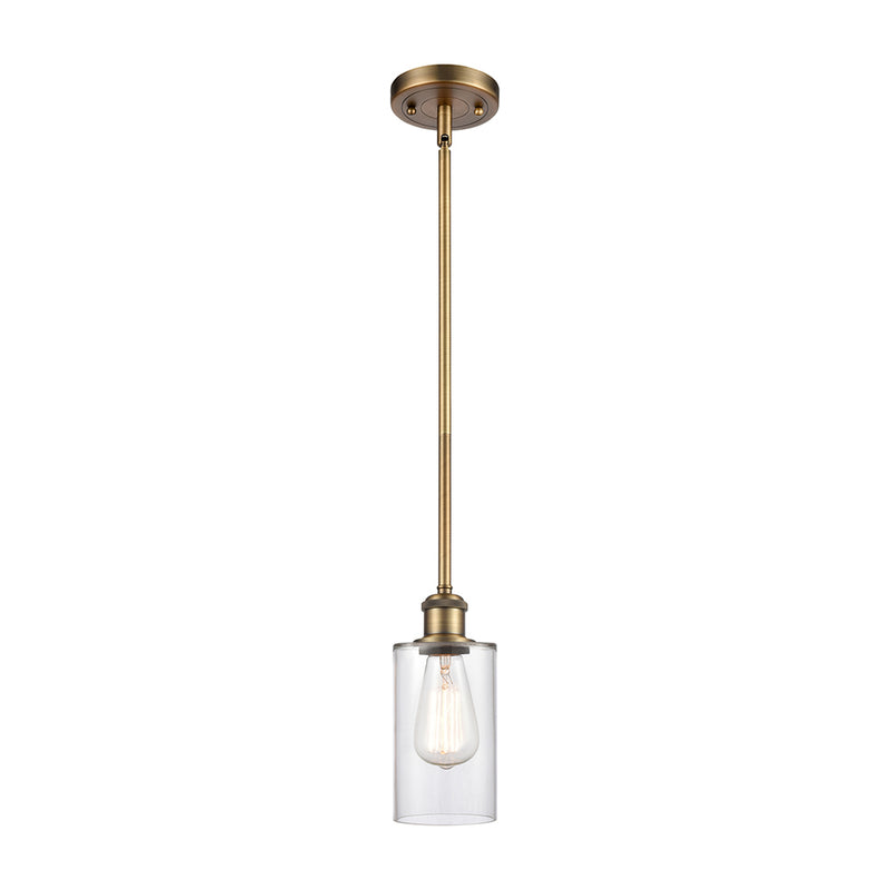 Clymer Mini Pendant shown in the Brushed Brass finish with a Clear shade