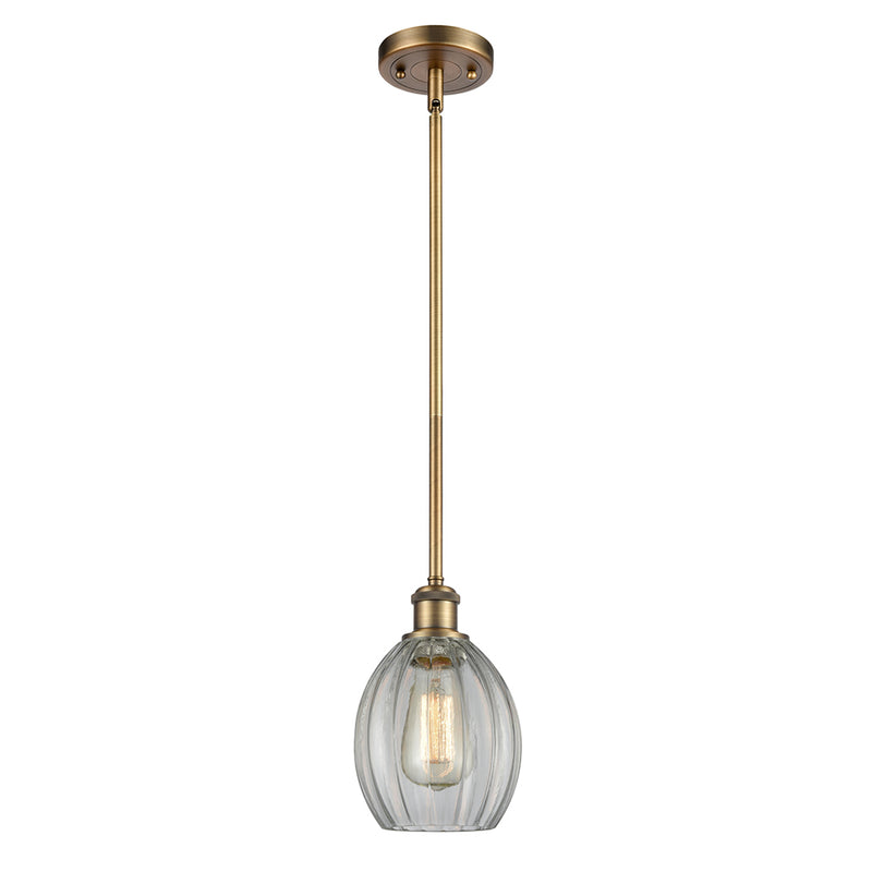 Eaton Mini Pendant shown in the Brushed Brass finish with a Clear shade