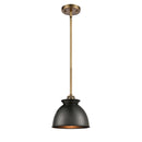 Adirondack Mini Pendant shown in the Brushed Brass finish with a Matte Black shade