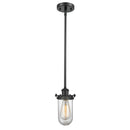 Kingsbury Mini Pendant shown in the Matte Black finish with a Clear shade