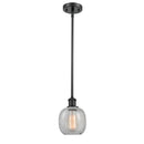 Belfast Mini Pendant shown in the Matte Black finish with a Clear Crackle shade