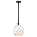 Farmhouse Rope Mini Pendant shown in the Matte Black finish with a White Glass with White Rope shade