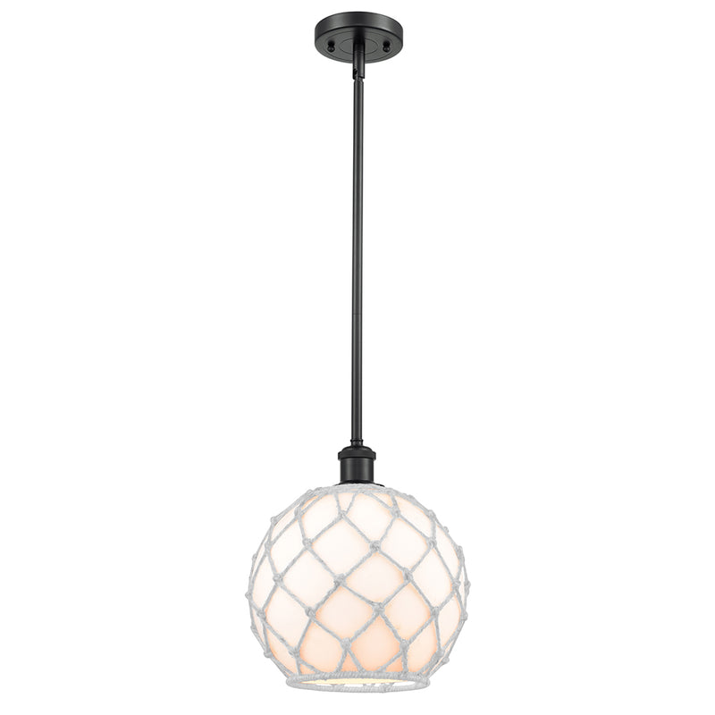 Farmhouse Rope Mini Pendant shown in the Matte Black finish with a White Glass with White Rope shade