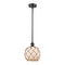 Farmhouse Rope Mini Pendant shown in the Matte Black finish with a White Glass with Brown Rope shade