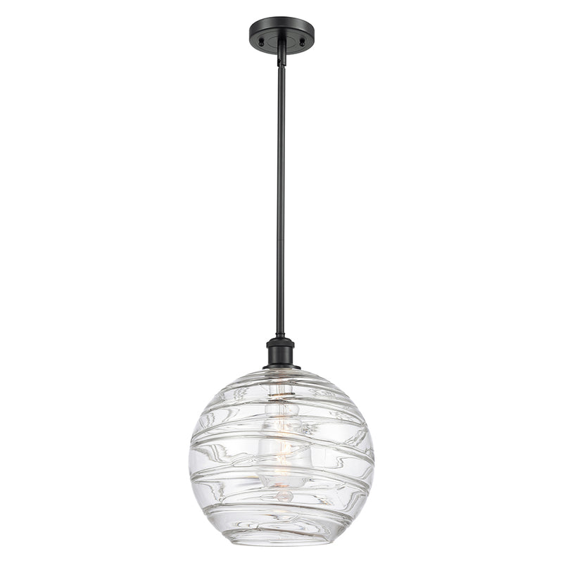 Deco Swirl Mini Pendant shown in the Matte Black finish with a Clear shade