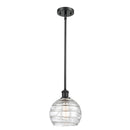 Deco Swirl Mini Pendant shown in the Matte Black finish with a Clear shade