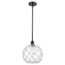 Farmhouse Rope Mini Pendant shown in the Matte Black finish with a Clear Glass with White Rope shade