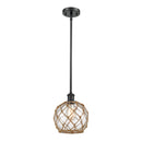 Farmhouse Rope Mini Pendant shown in the Matte Black finish with a Clear Glass with Brown Rope shade