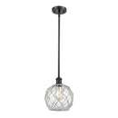 Farmhouse Rope Mini Pendant shown in the Matte Black finish with a Clear Glass with White Rope shade