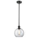 Athens Mini Pendant shown in the Matte Black finish with a Clear shade