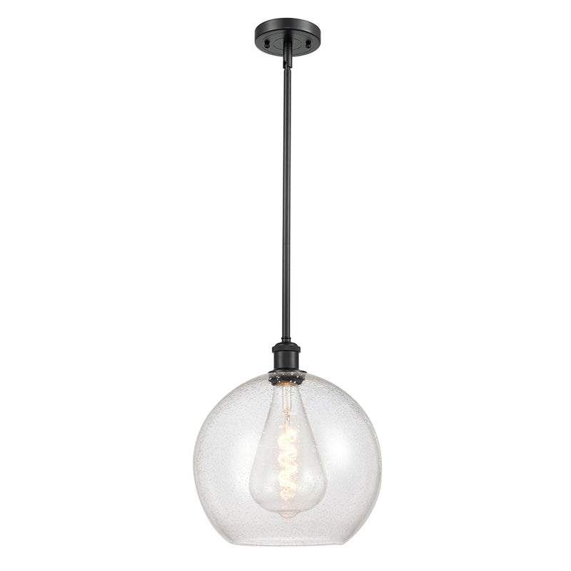 Athens Mini Pendant shown in the Matte Black finish with a Seedy shade