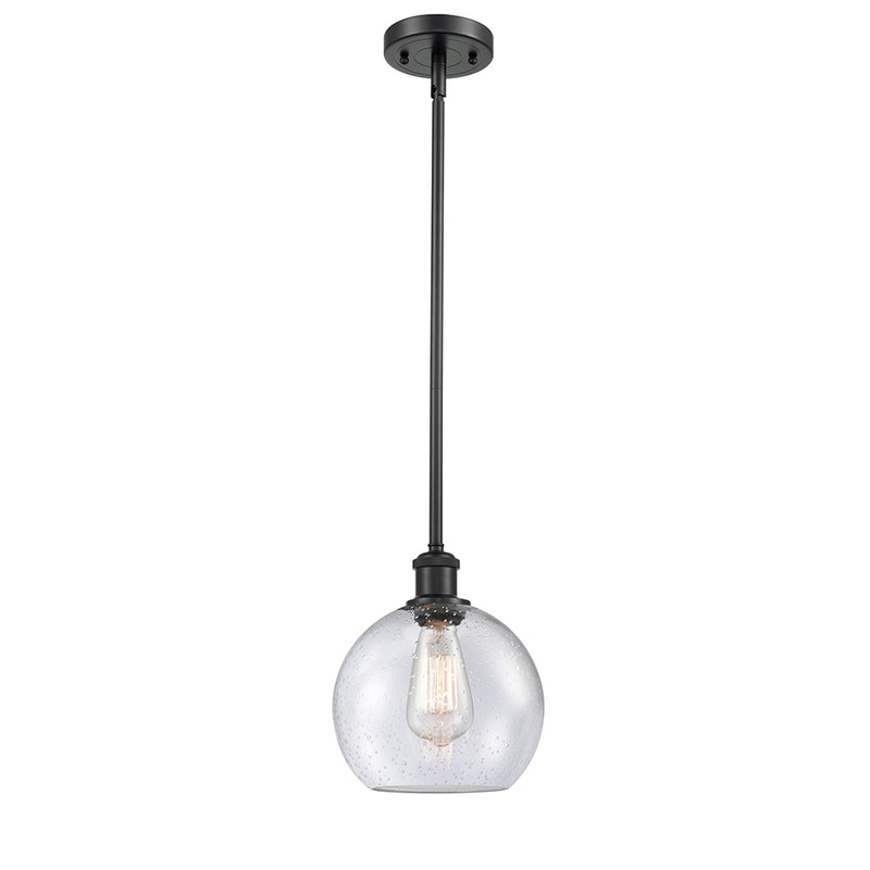 Athens Mini Pendant shown in the Matte Black finish with a Seedy shade