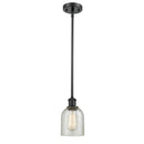 Caledonia Mini Pendant shown in the Matte Black finish with a Mica shade