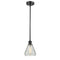 Conesus Mini Pendant shown in the Matte Black finish with a Clear Crackle shade