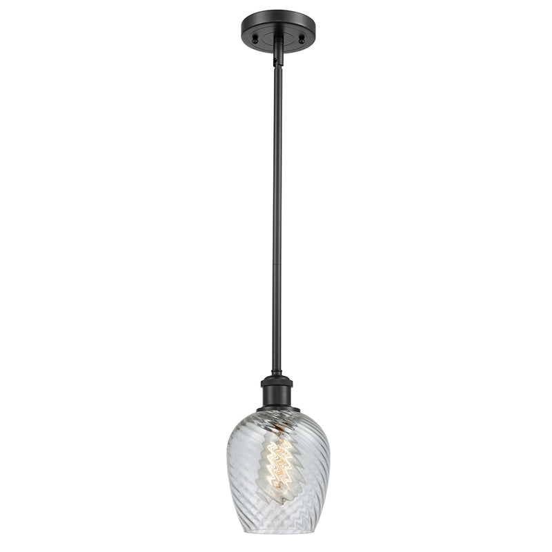 Salina Mini Pendant shown in the Matte Black finish with a Clear Spiral Fluted shade