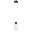 Hadley Mini Pendant shown in the Matte Black finish with a Clear shade