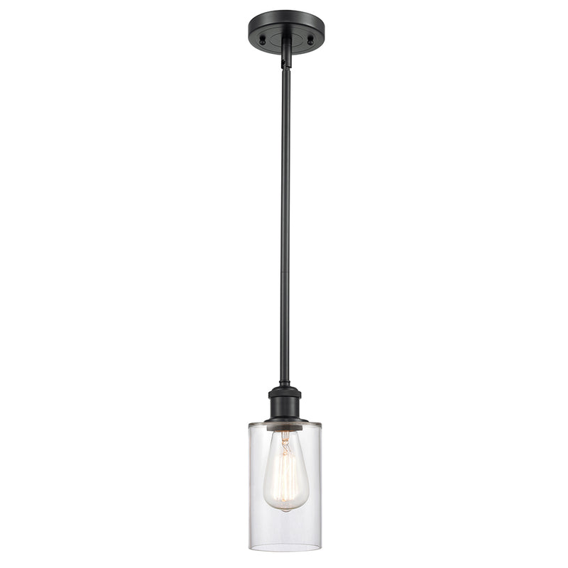 Clymer Mini Pendant shown in the Matte Black finish with a Clear shade