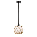 Farmhouse Rope Mini Pendant shown in the Oil Rubbed Bronze finish with a White Glass with Brown Rope shade