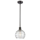 Deco Swirl Mini Pendant shown in the Oil Rubbed Bronze finish with a Clear shade