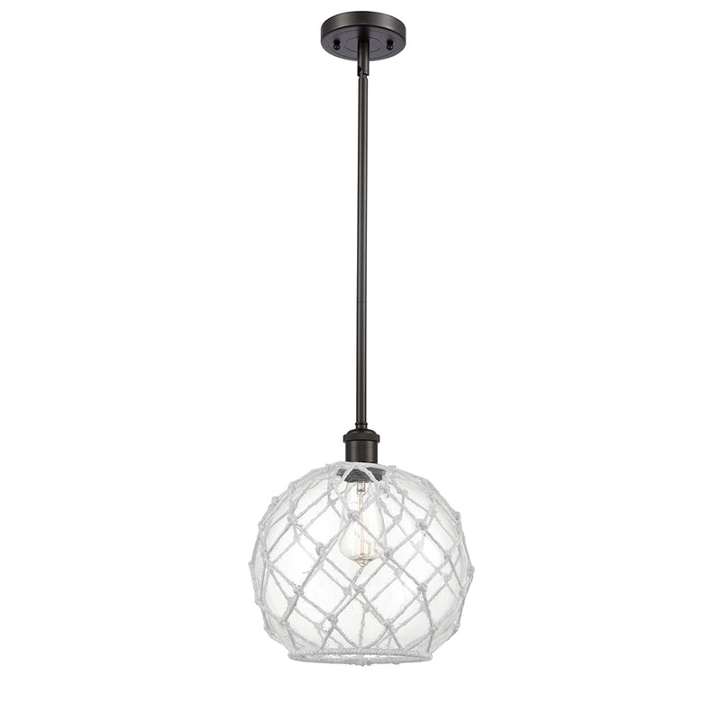 Farmhouse Rope Mini Pendant shown in the Oil Rubbed Bronze finish with a Clear Glass with White Rope shade